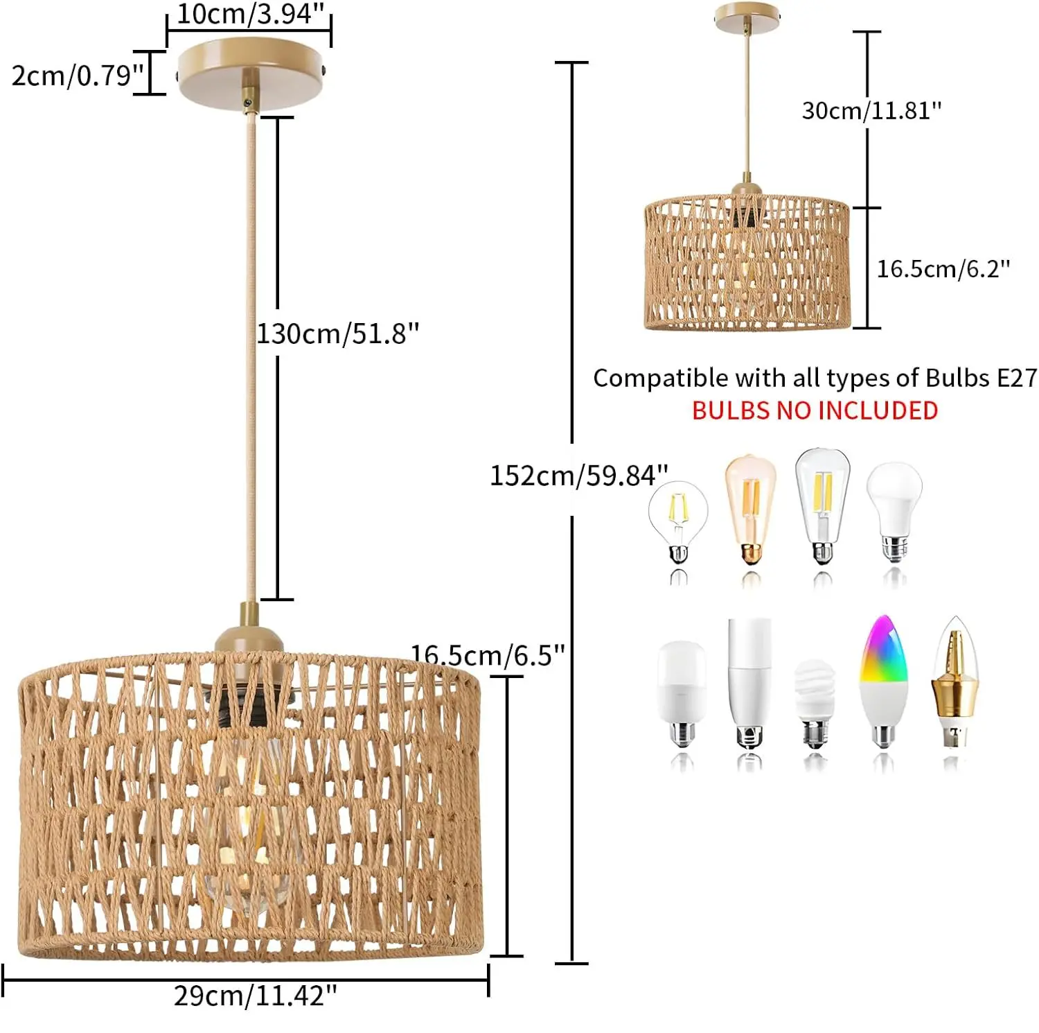 Handgeflochtene - Rattan-Pendelleuchte E26