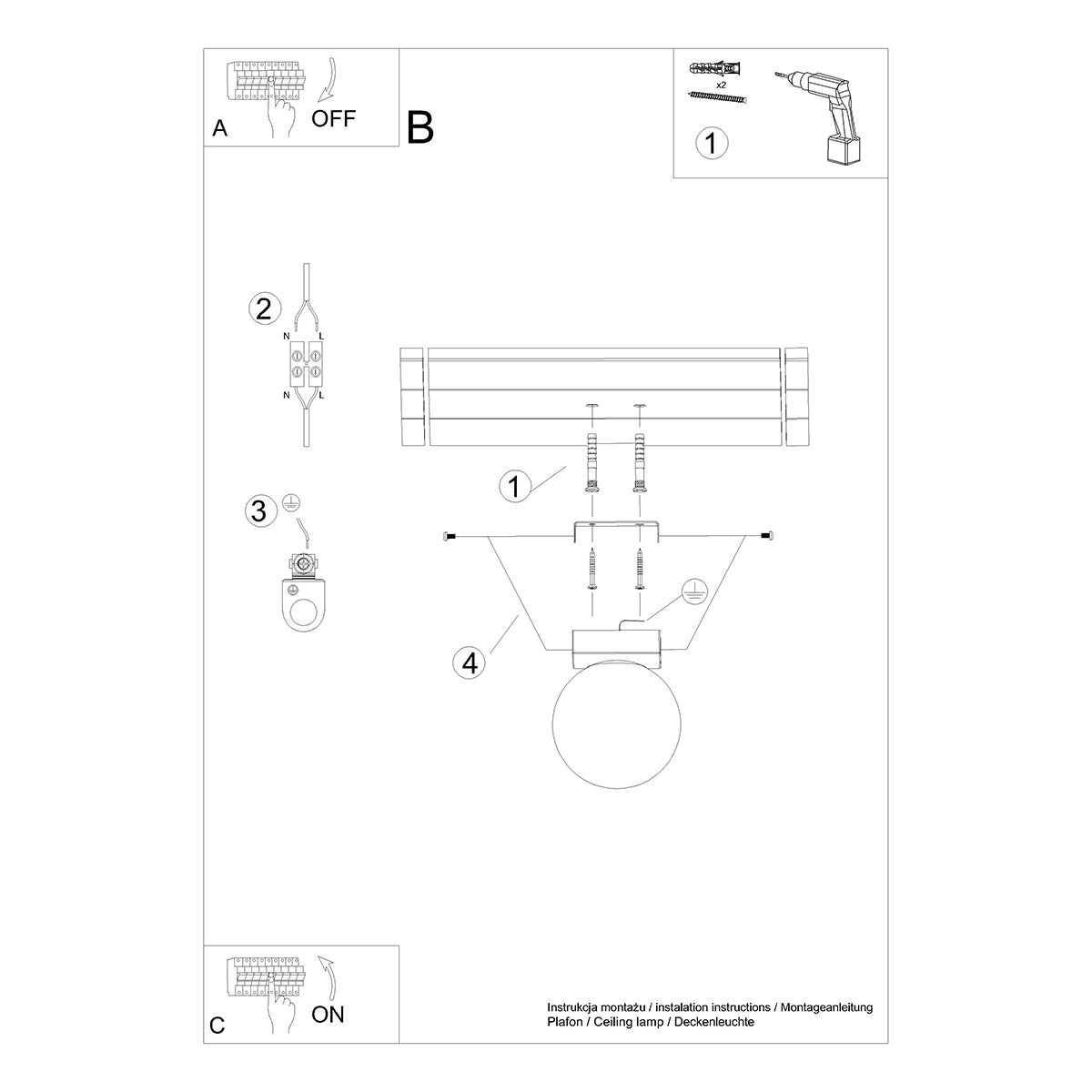 YOLI - 1 Deckenleuchte, schwarz