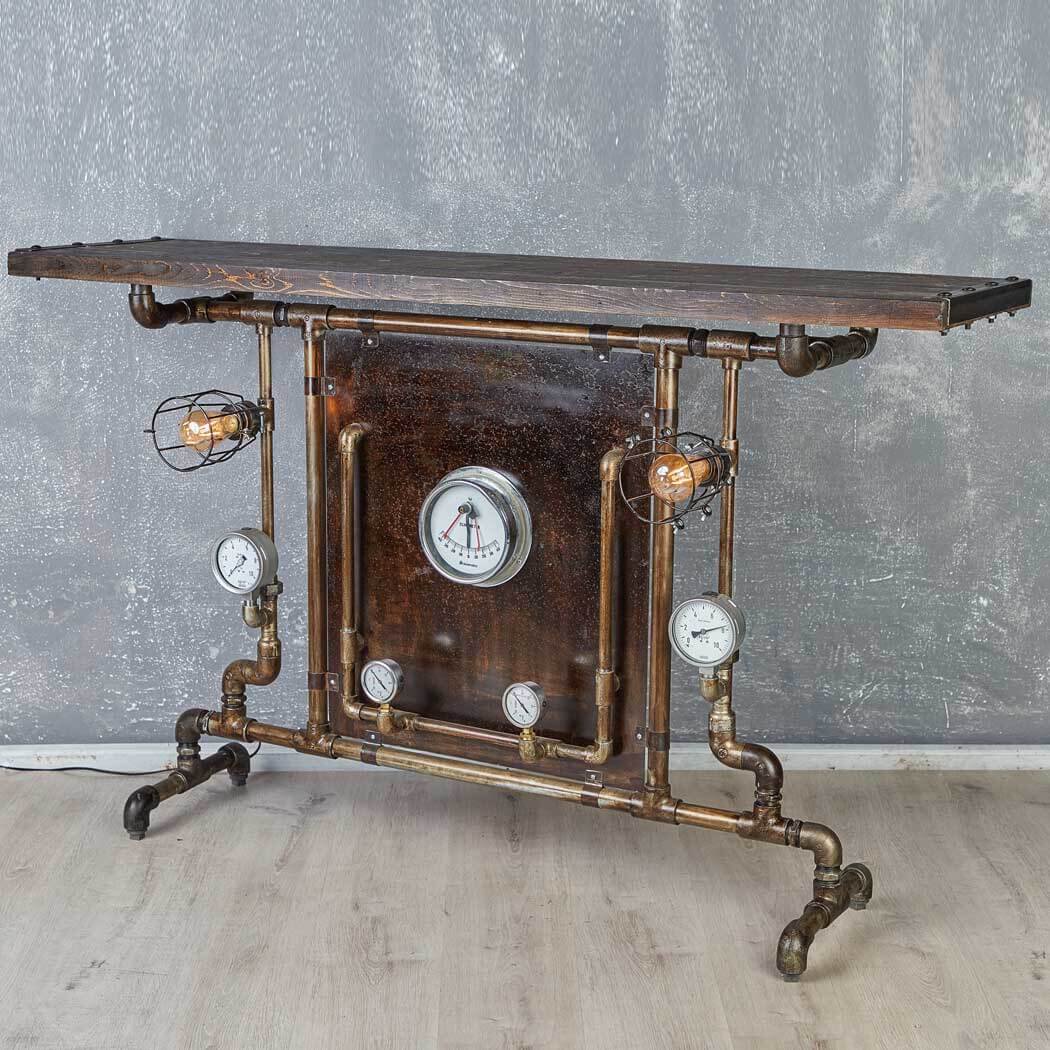 Desko - Steampunk-Tischleuchte Goldene Schweine aus