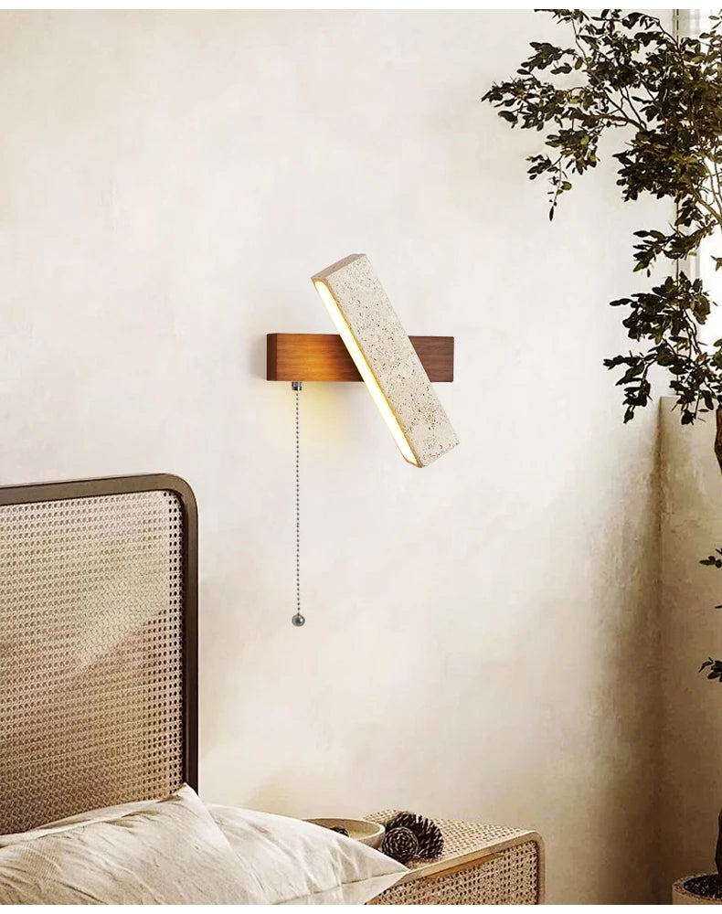 Travertin - Wandlampe dimmbar LED mit Zugschalter