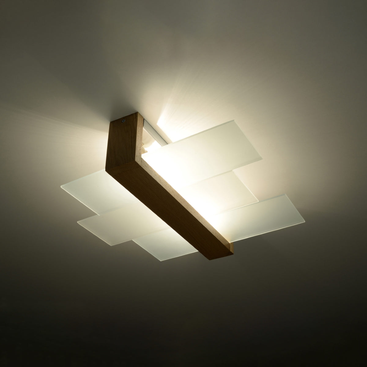 Feniks - 2 Deckenleuchte, Naturholz/Glas, 43×43 cm