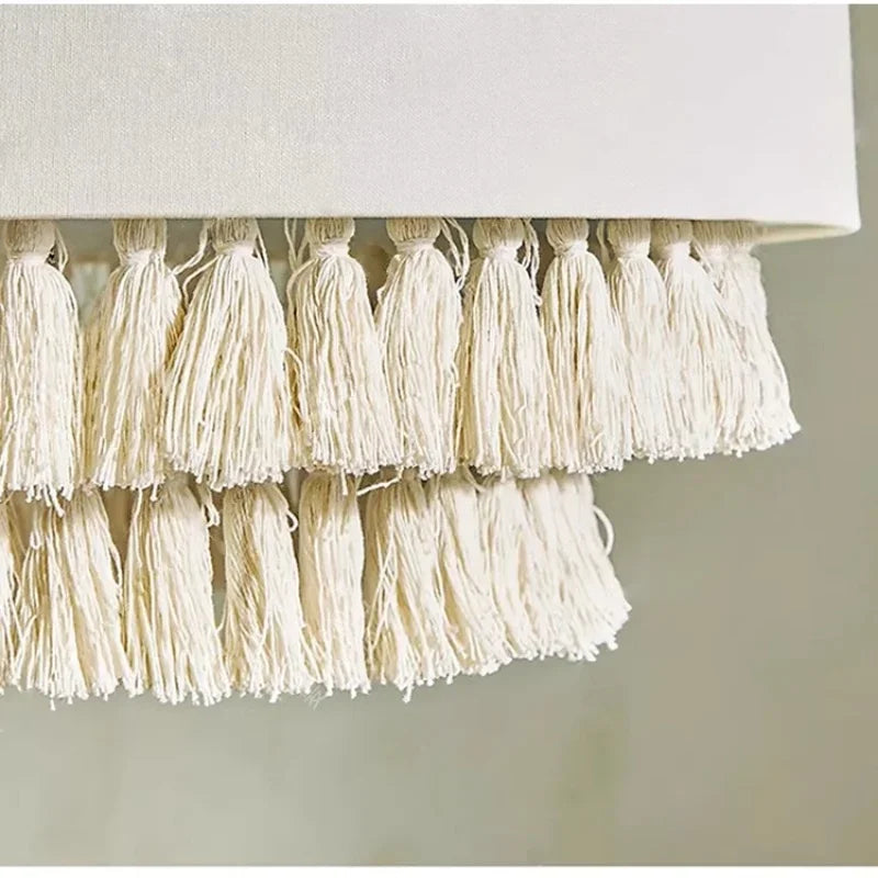 Boho - Wabi Sabi Stoff-Pendelleuchte mit Fransen