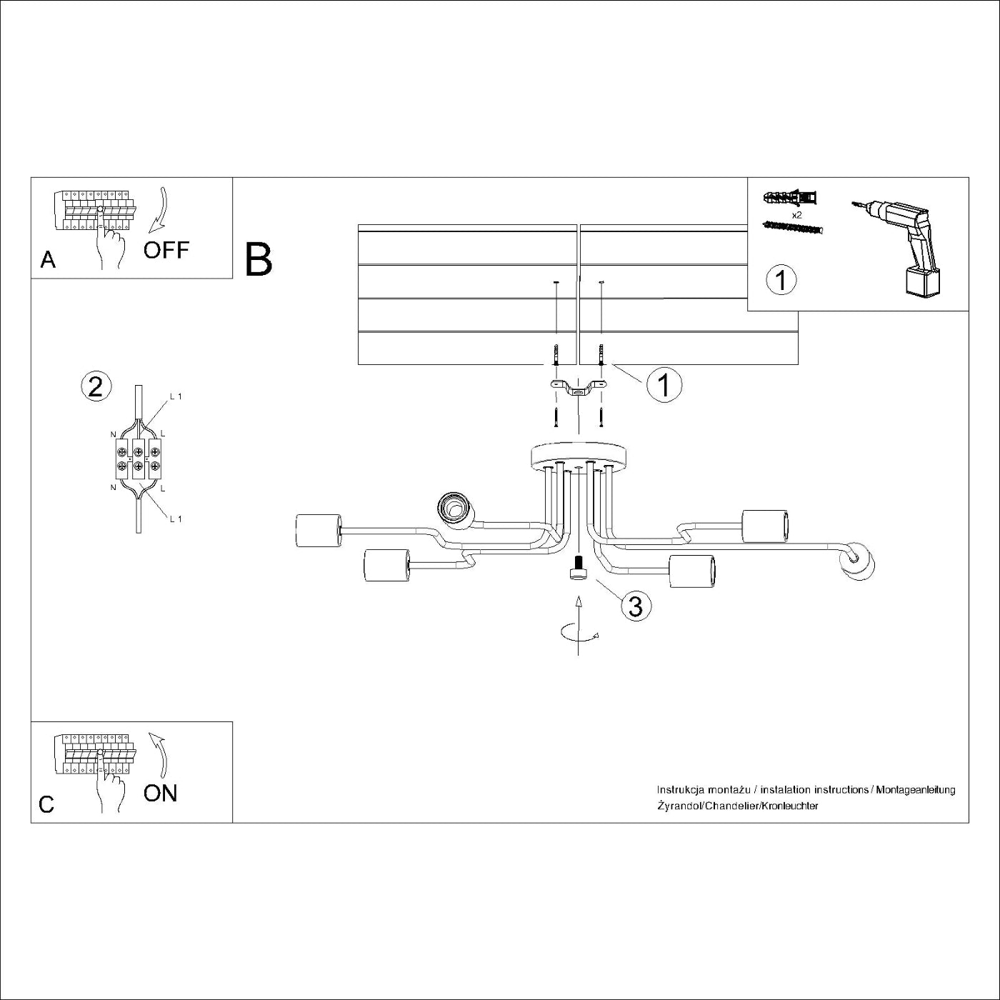 Orbita - 6-flammiger Kronleuchter, weiß/Naturholz