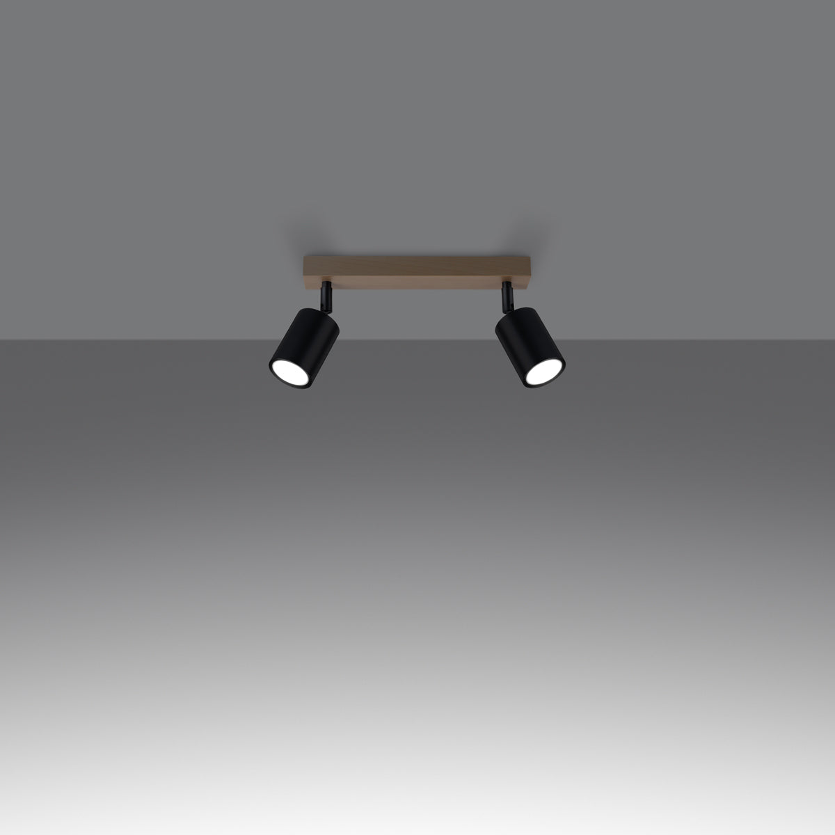 VERDO - 2-flammige Deckenleuchte, Stahl/Holz schwarz, 46 x