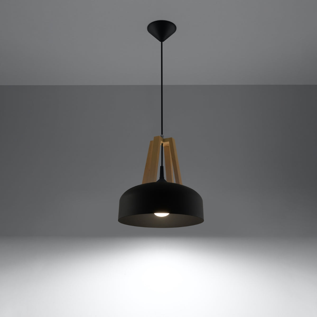 CASCO - Pendelleuchte, schwarz/Naturholz, 1-flammig E27