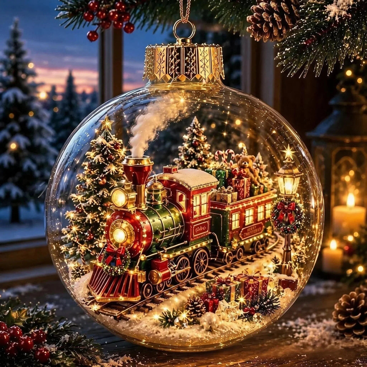MiniSceneLux - LED-Weihnachtsornament mit Miniatur-Ferienszene