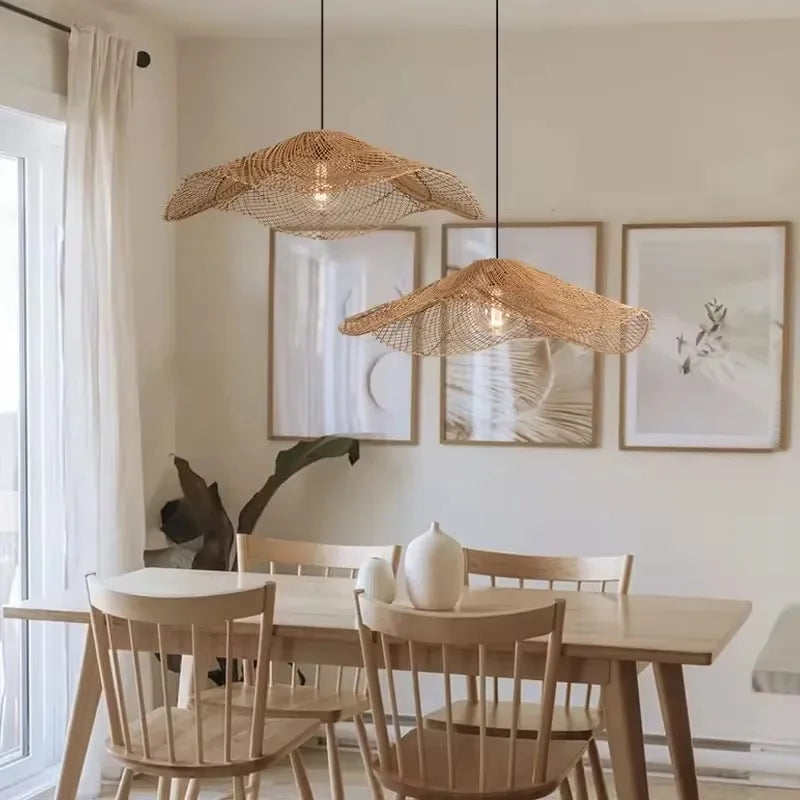 Handgewebte - Rotan-Pendelleuchte, beige