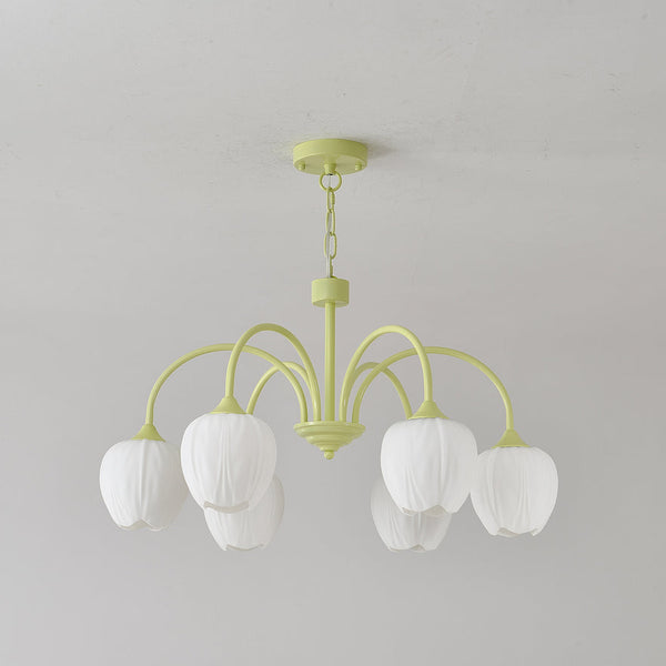 Tulpenförmiger - Matcha-Kronleuchter aus Glas und Metall