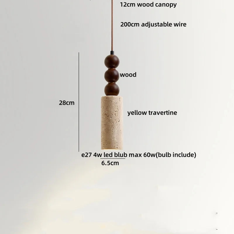 Wabi - Sabi Pendelleuchte aus Travertin und Holz