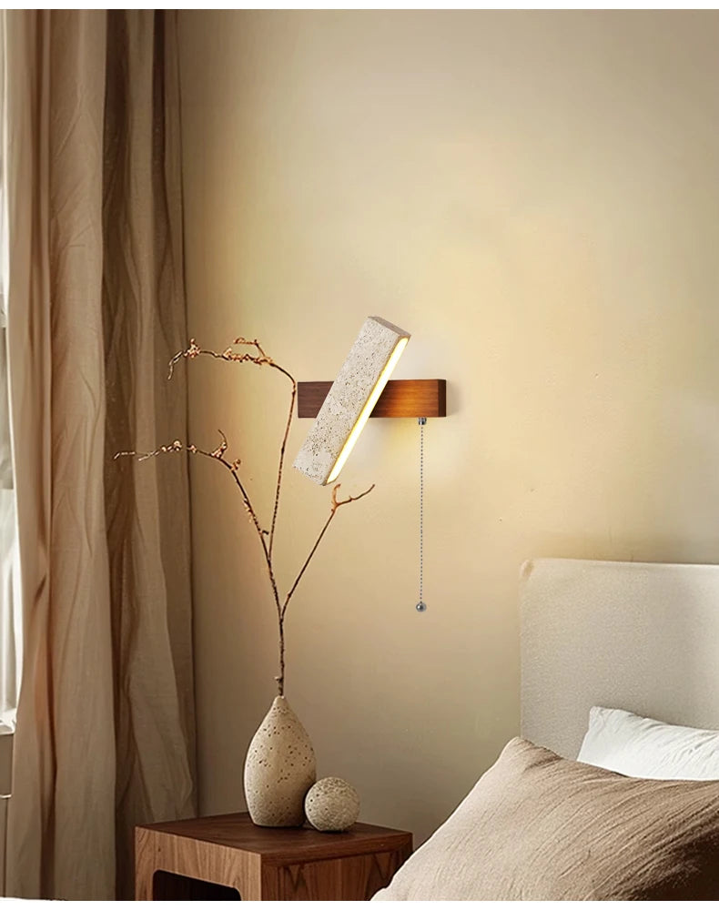 Travertin - Wandlampe dimmbar LED mit Zugschalter
