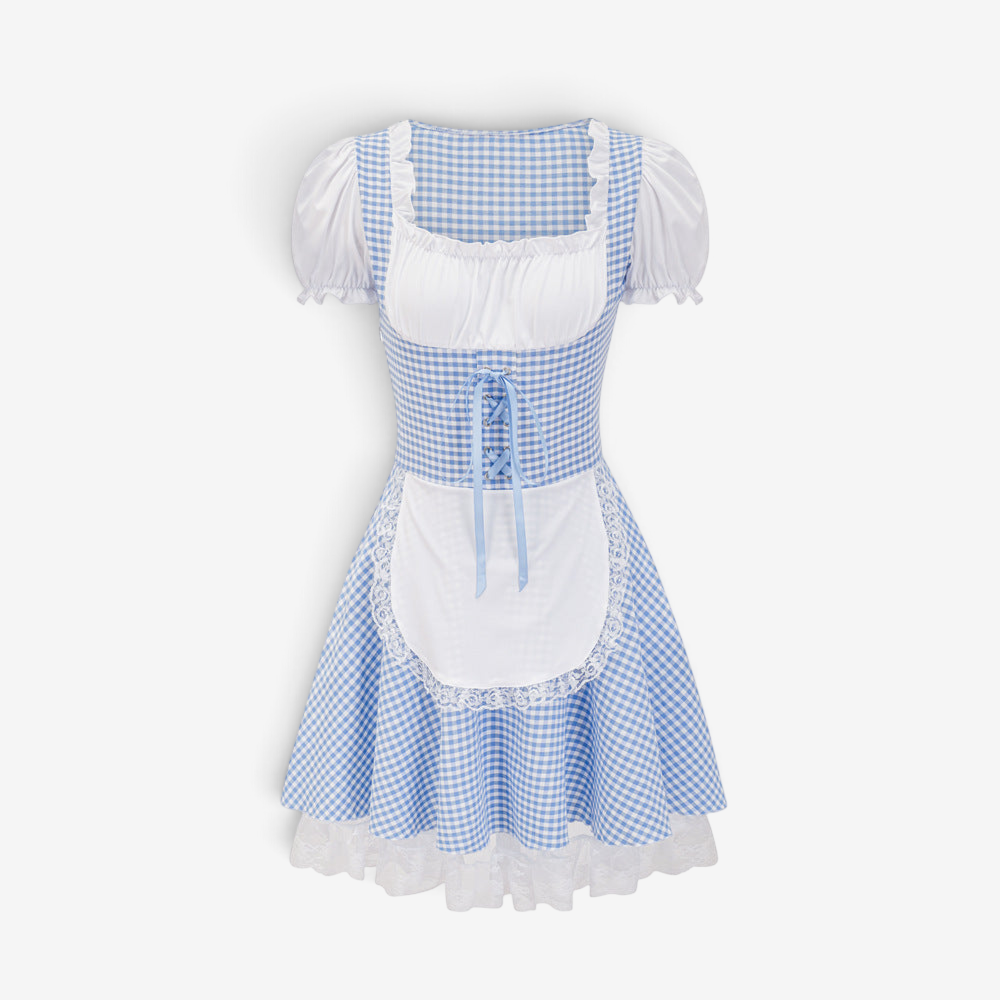 Damen Dirndl mit Karomuster und Rüschendetails