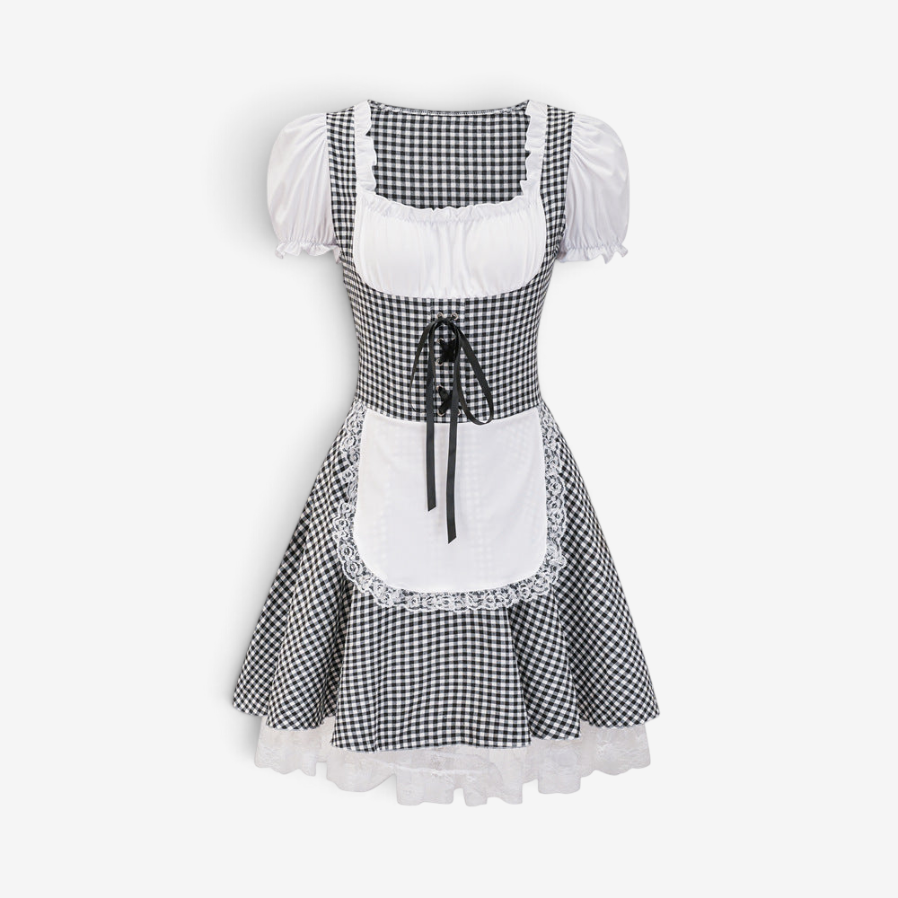 Damen Dirndl mit Karomuster und Rüschendetails