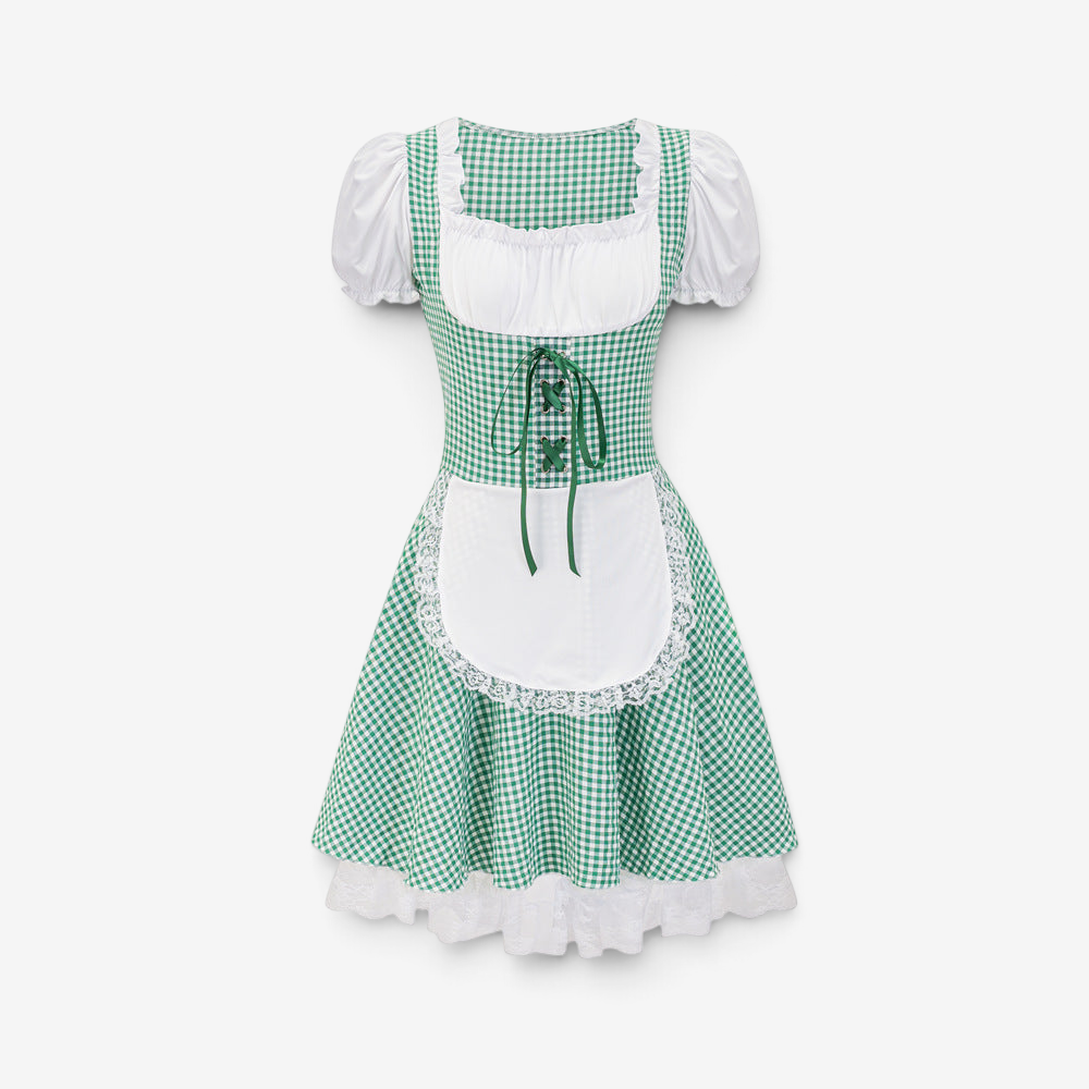 Damen Dirndl mit Karomuster und Rüschendetails