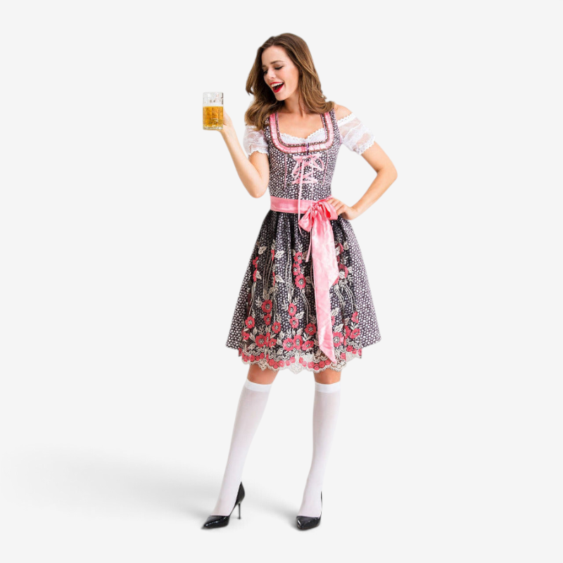 Damen Dirndl mit Spitzenärmeln und Floraler Schürze