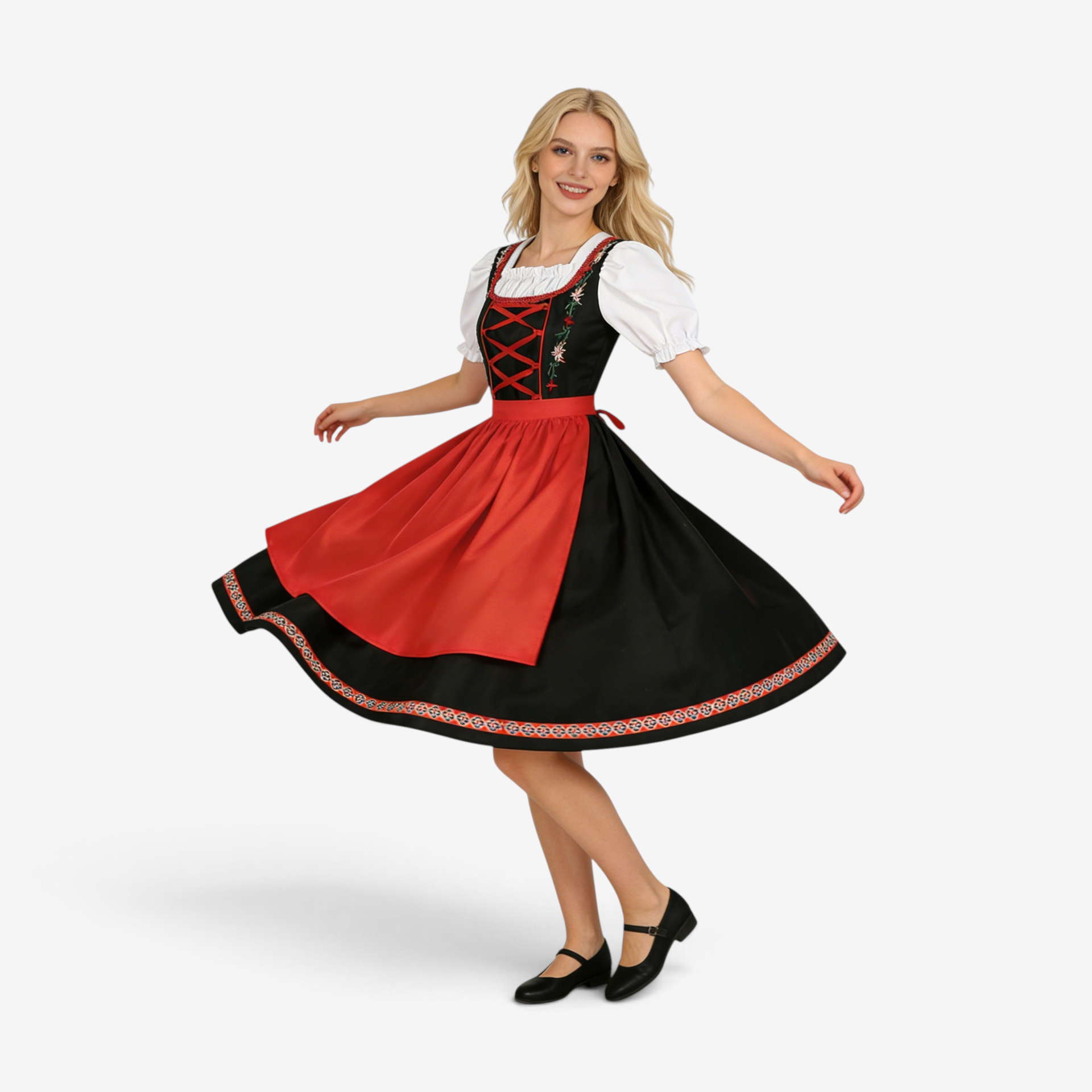 Damen Dirndlkleid mit Besticktem Mieder und Puffärmeln