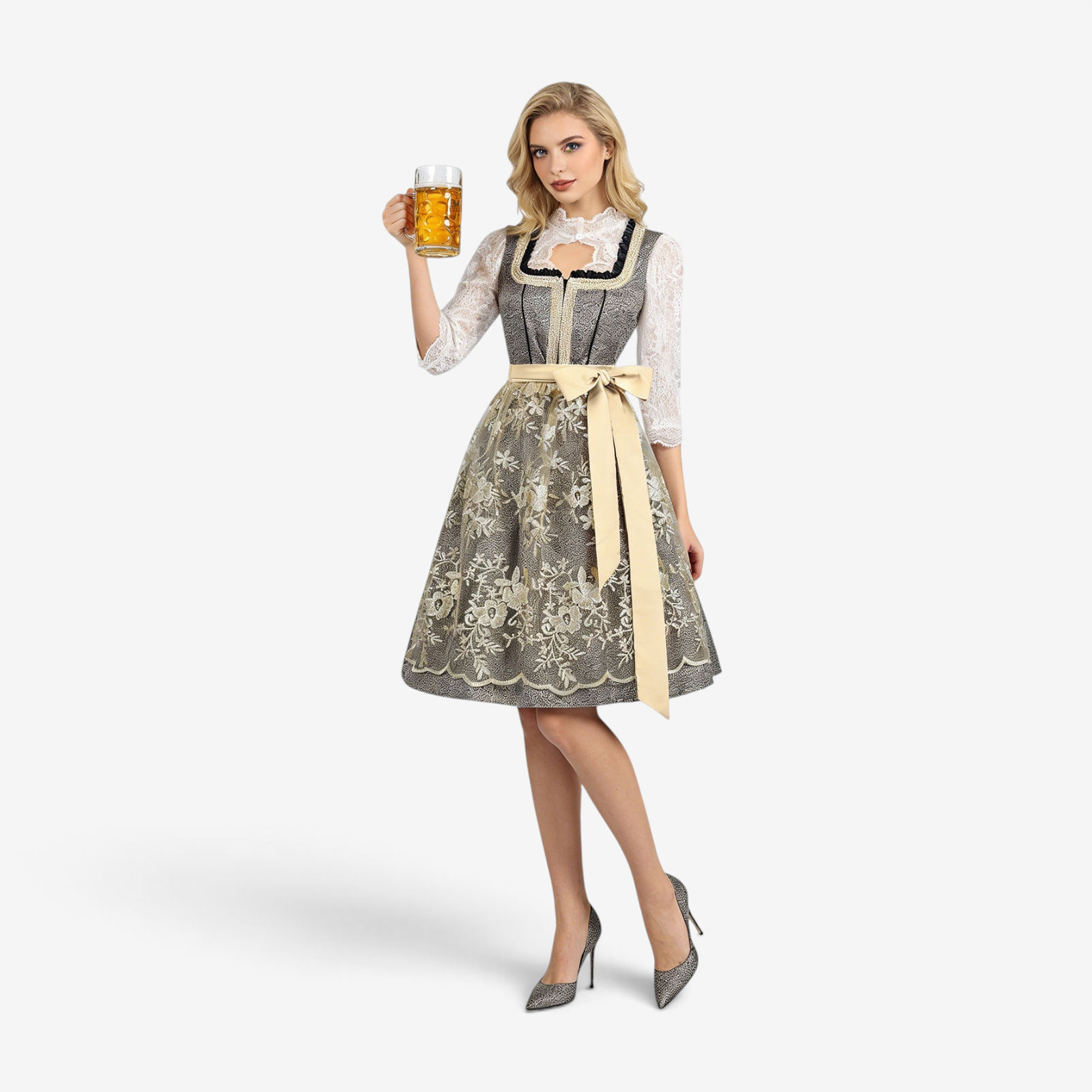 Damen Oktoberfest Kleid mit Rüschen und Borte