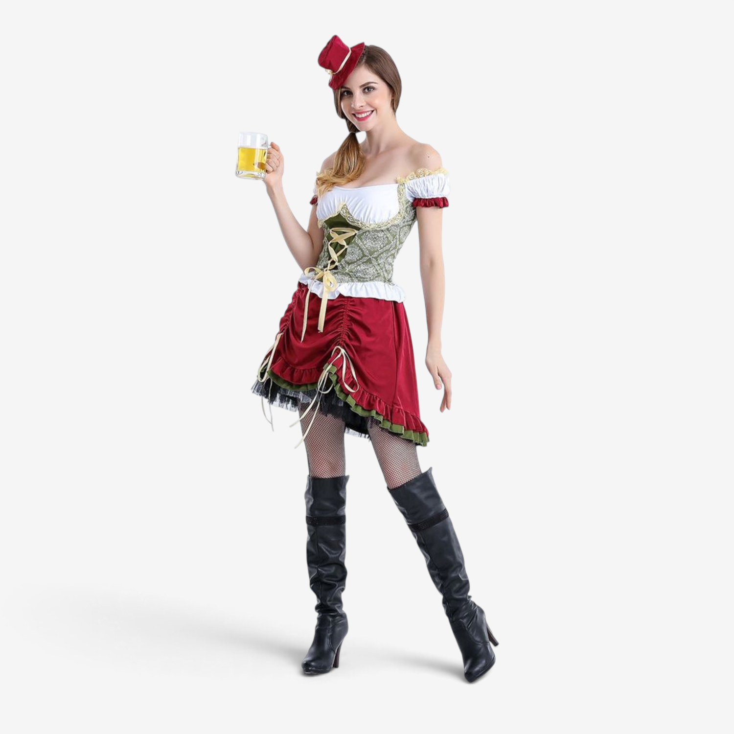 Damen Oktoberfest Kostüm mit Puffärmeln und Schnürmieder