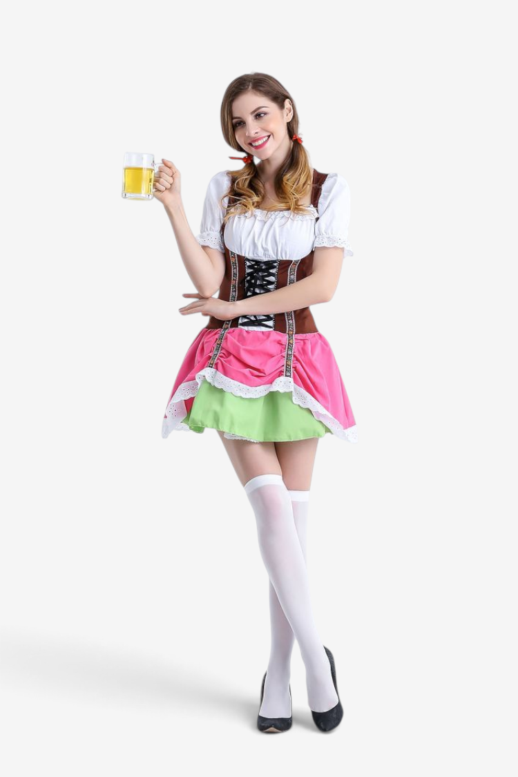 Damen Oktoberfest Kostüm mit Schnürcorsage und Trompetenärmeln