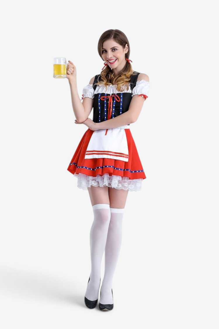 Damen Oktoberfest Kostüm mit Schnürcorsage und Trompetenärmeln