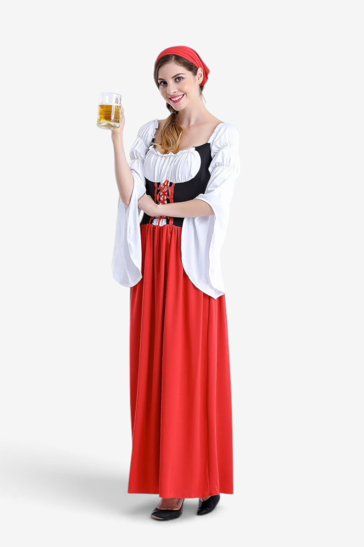 Damen Oktoberfest Kostüm mit Schnürcorsage und Trompetenärmeln