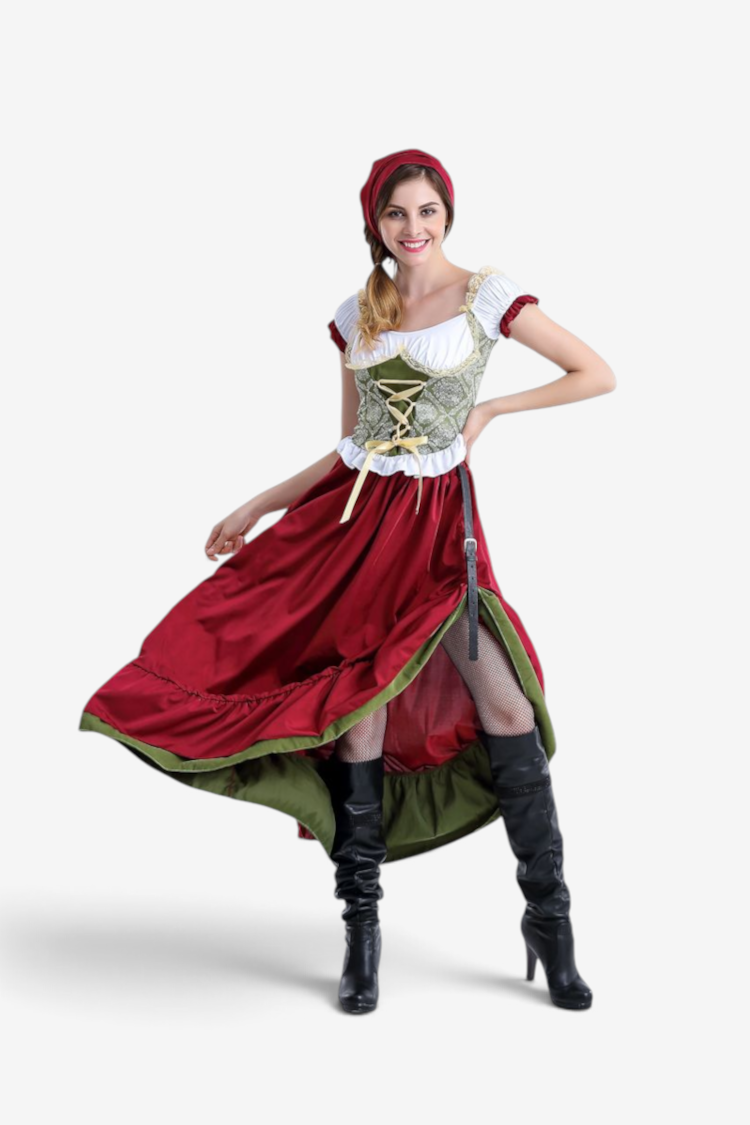 Damen Oktoberfest Kostüm mit Schnürcorsage und Trompetenärmeln
