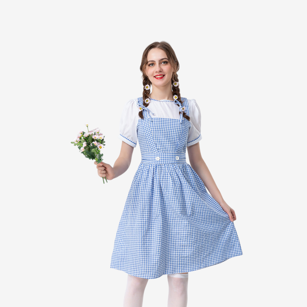 Damen Trachtenkleid mit Karomuster und Knöpfen
