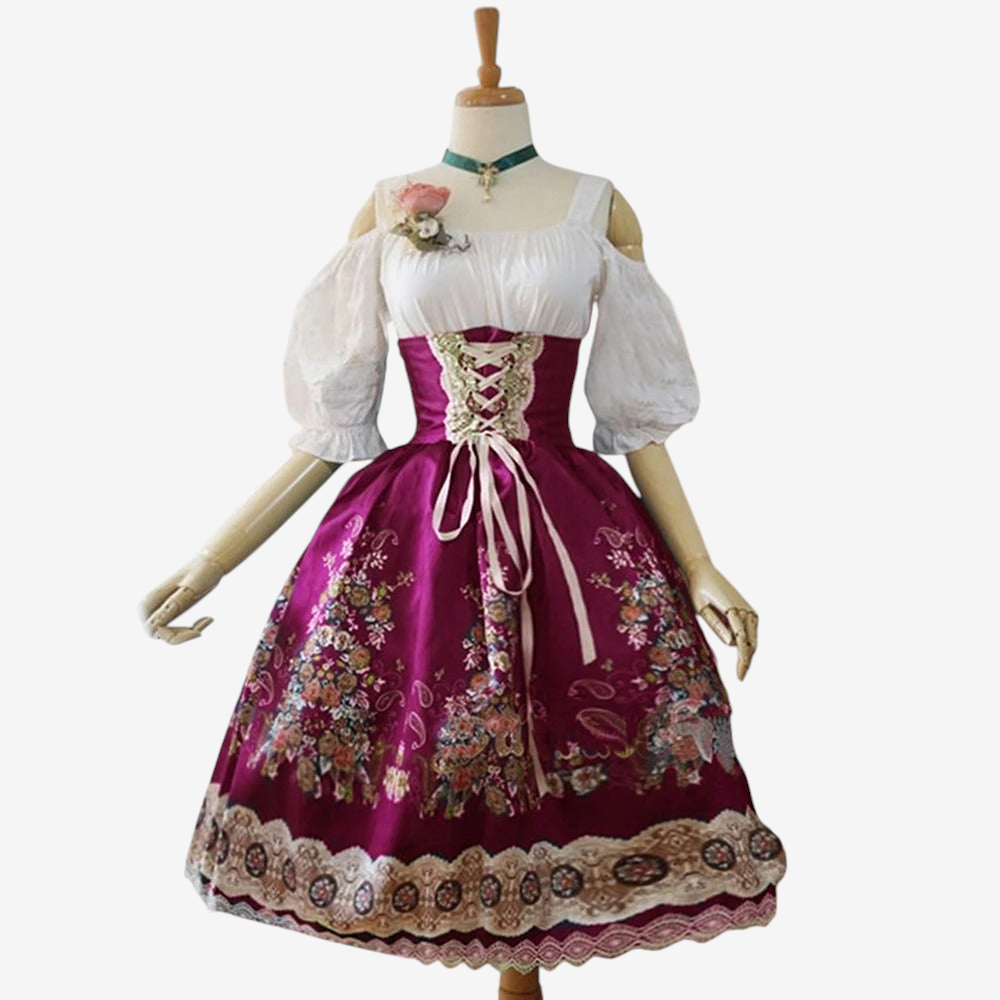 Dirndl für Damen mit Blumenmuster und Schürze