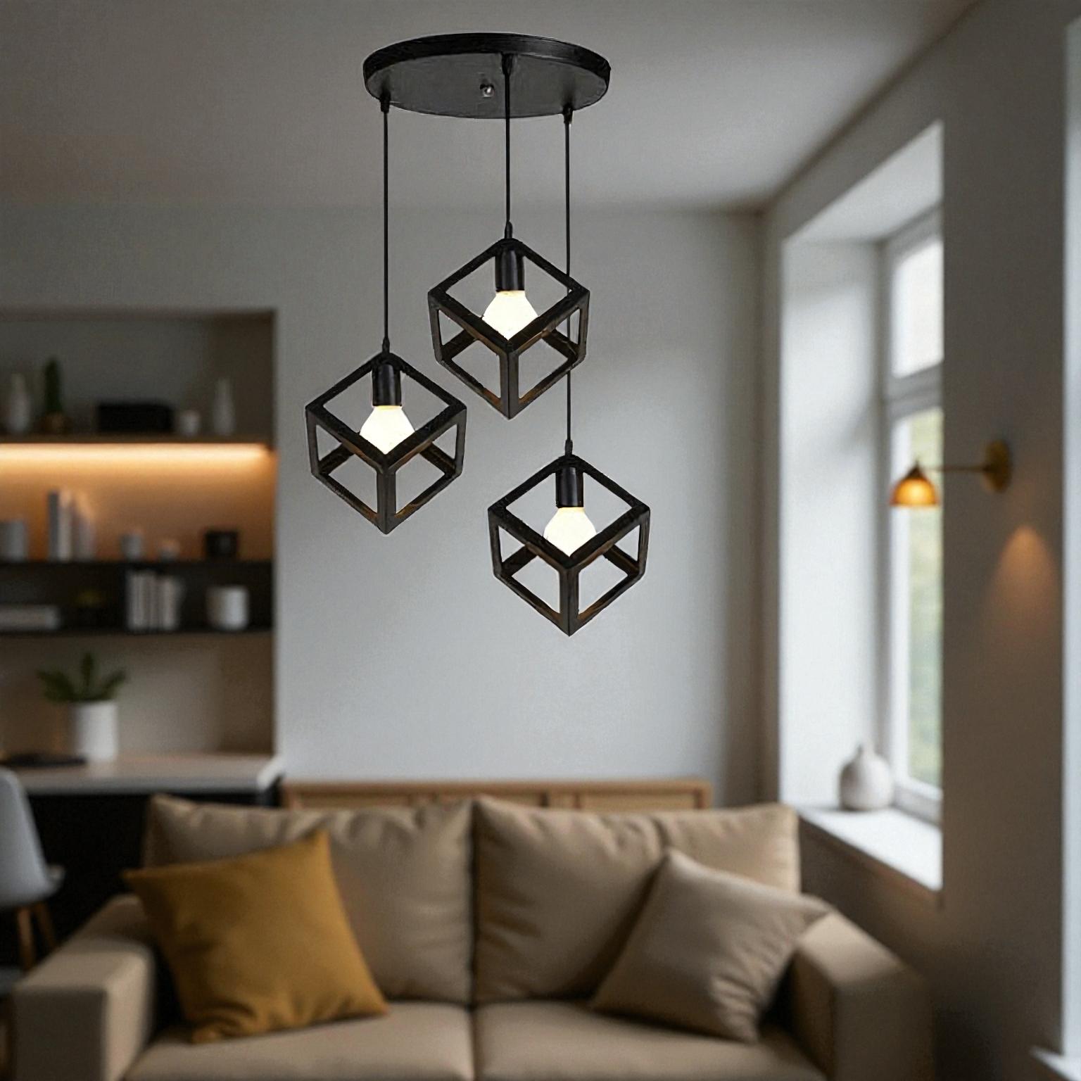 3-Licht Pendelleuchte in Würfelform mit verstellbarer Höhe Moderne Hängelampe