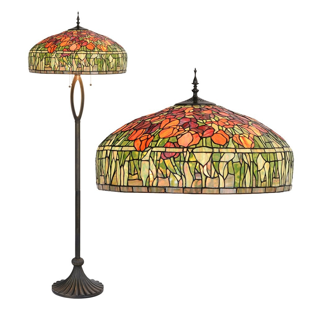 Lumi - Lampe - Tiffany-Stehlampe, grün/orange