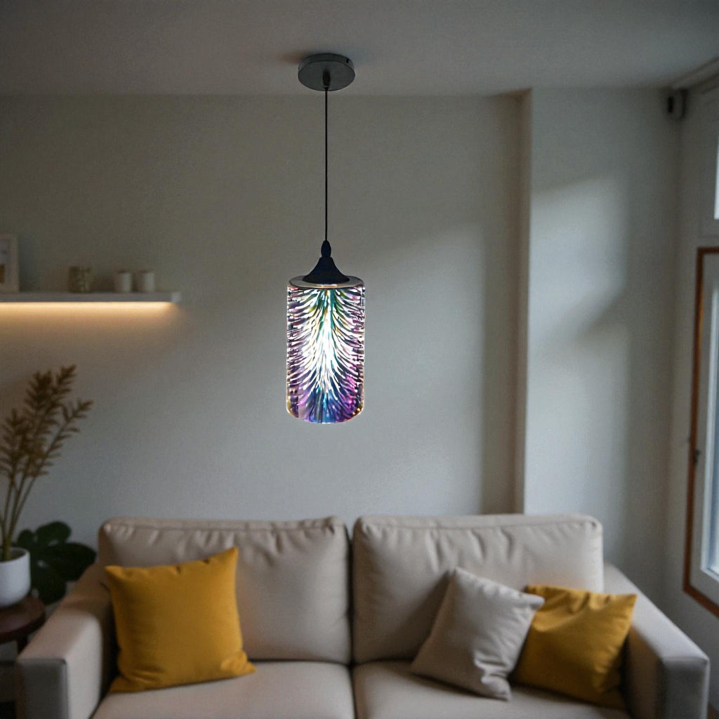 Zylindrische Pendelleuchte mit strukturiertem Glas und verstellbarem Kabel für Innenräume