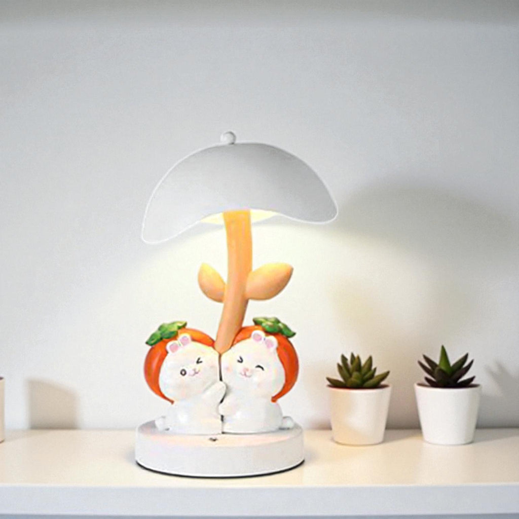 Nachtlampe aus Harz mit Kaninchen- und Pilzschirm für verspieltes, sanftes Licht