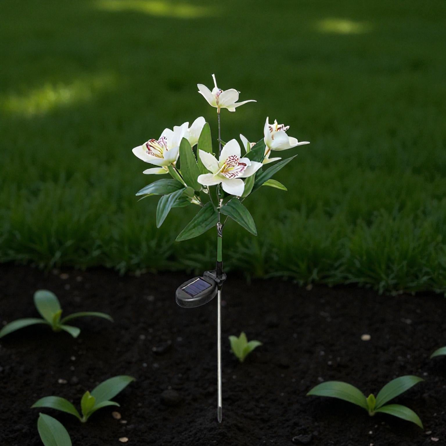 Solarbetriebene Orchideen Gartenleuchte mit farbwechselnden LEDs