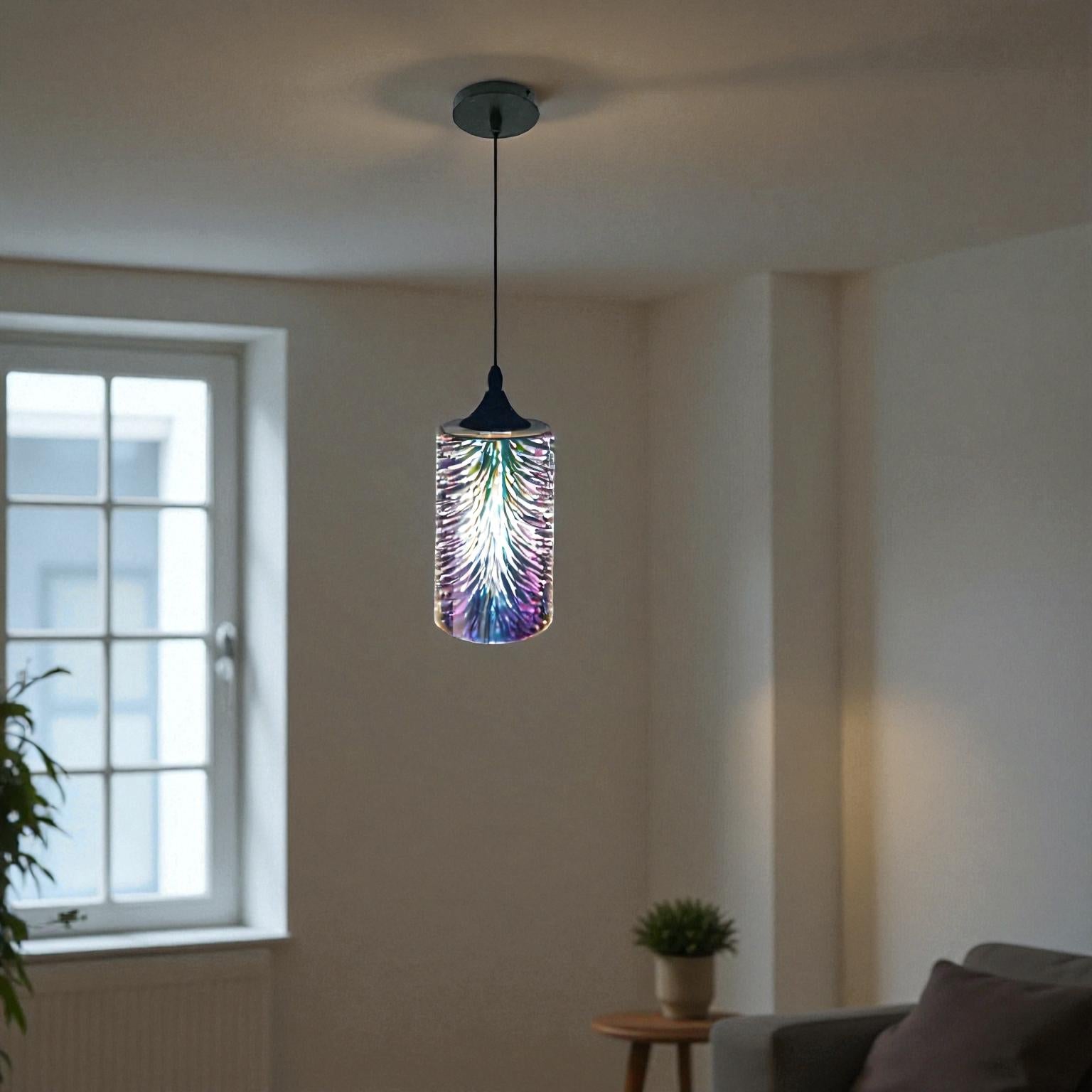 Zylindrische - Pendelleuchte mit Strukturiertem Glas