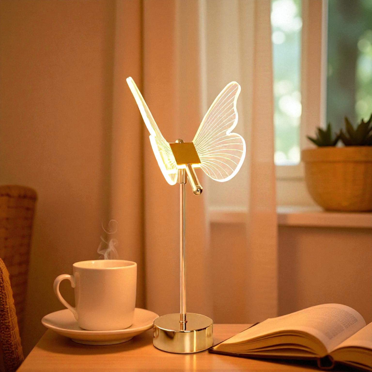 LED-Tischlampe mit Schmetterlings- und Blumenmotiv für sanfte, dekorative Beleuchtung