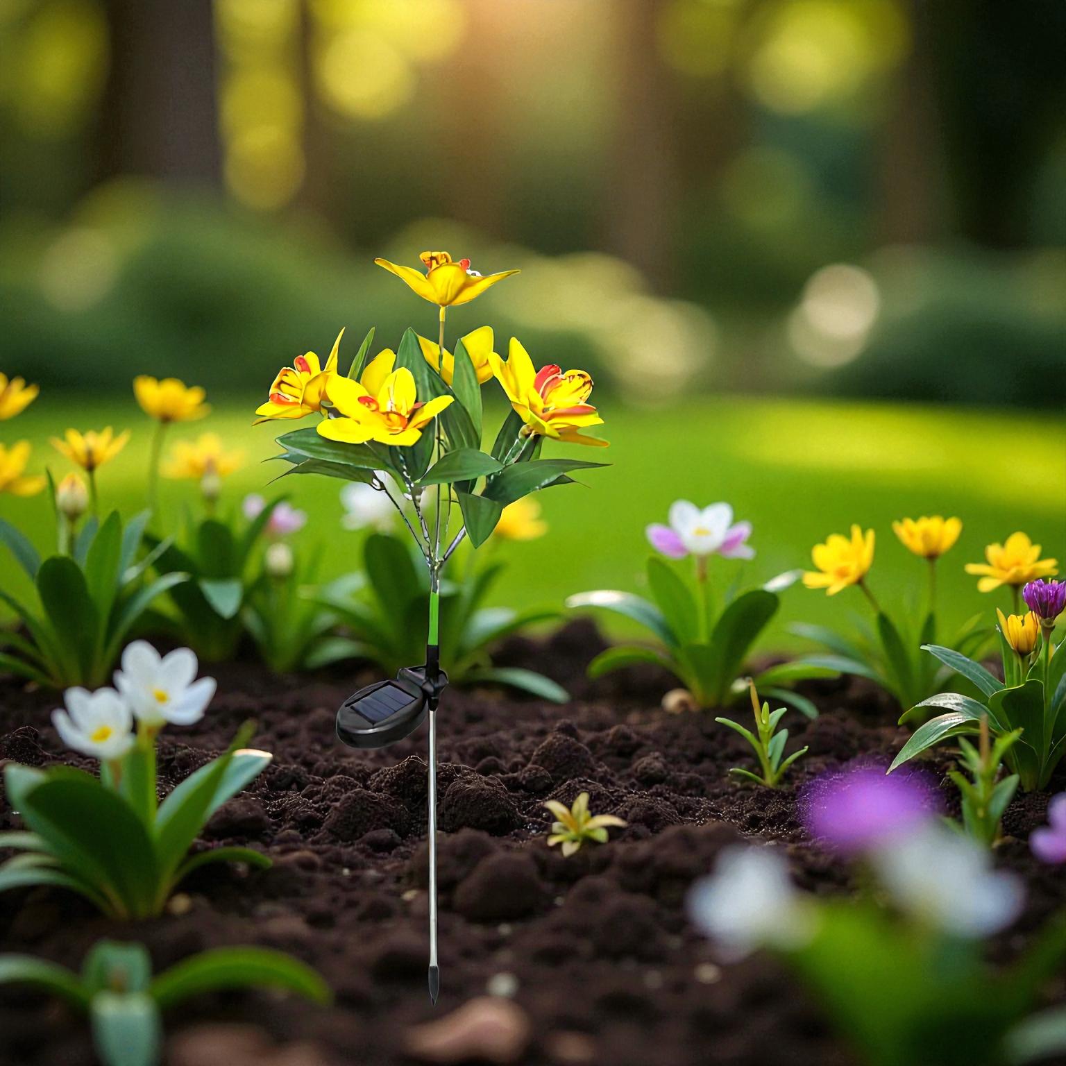 Solarbetriebene Orchideen Gartenleuchte mit farbwechselnden LEDs