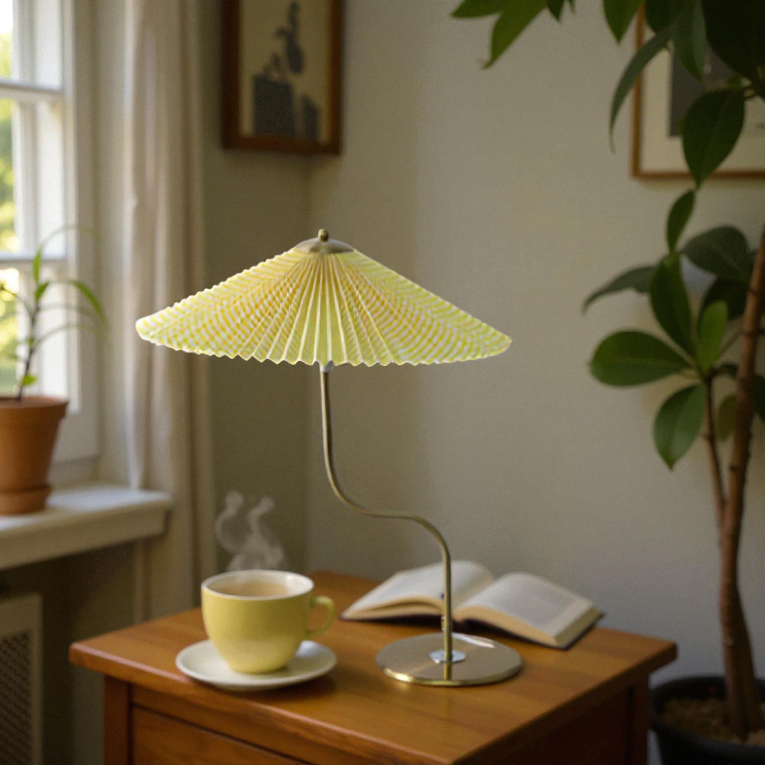 Moderne Tischlampe mit Stoffschirm und -fuß für weiche, elegante Innenbeleuchtung
