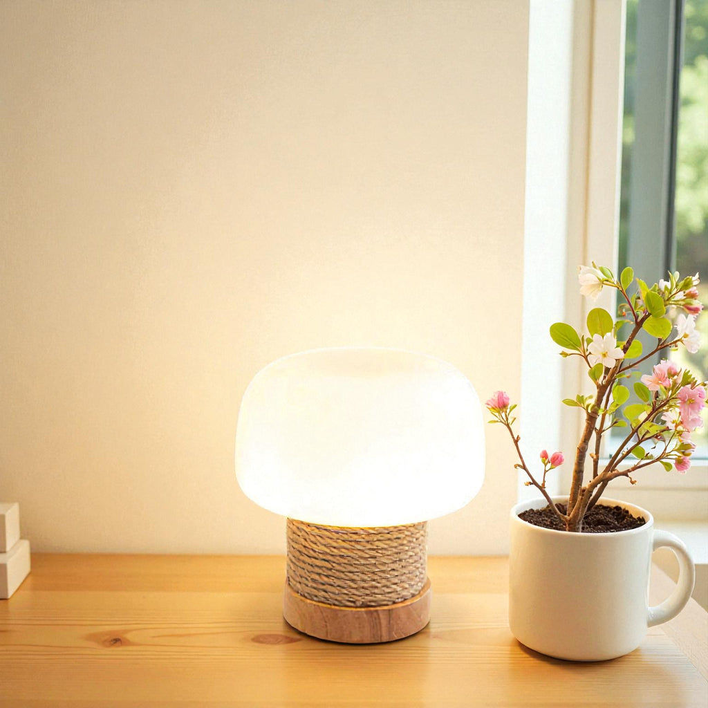 Japanische Eichen-Pilz-Tischlampe für sanftes, stilvolles und naturinspiriertes Licht