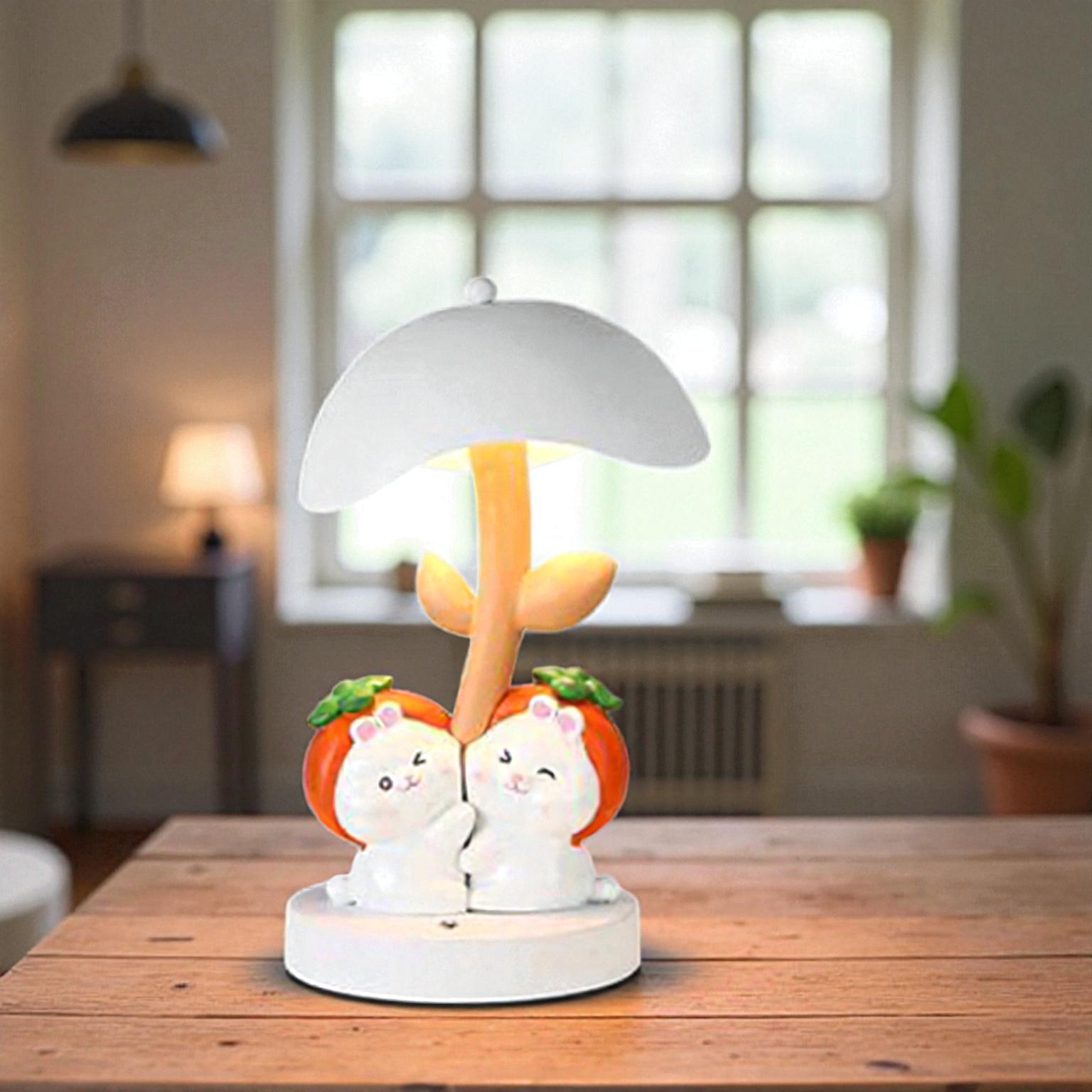 Nachtlampe aus Harz mit Kaninchen- und Pilzschirm für verspieltes, sanftes Licht