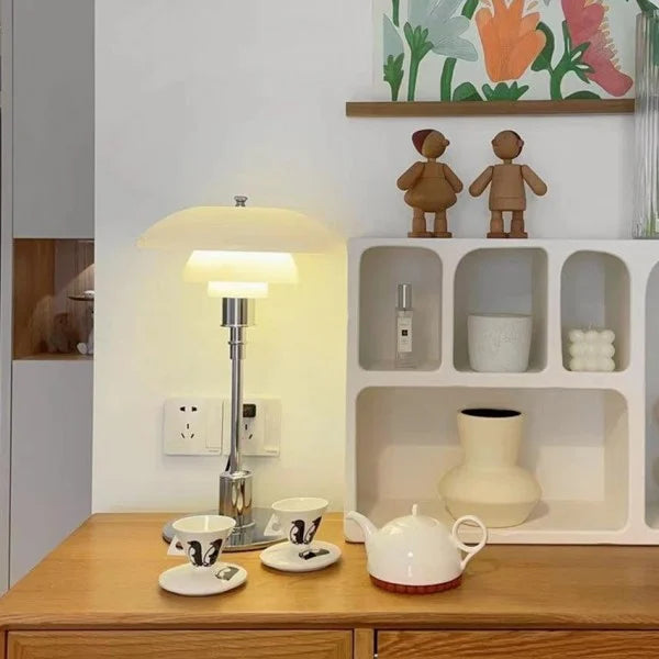 Mesalux - Design Tischlampe Metall & Opalglas