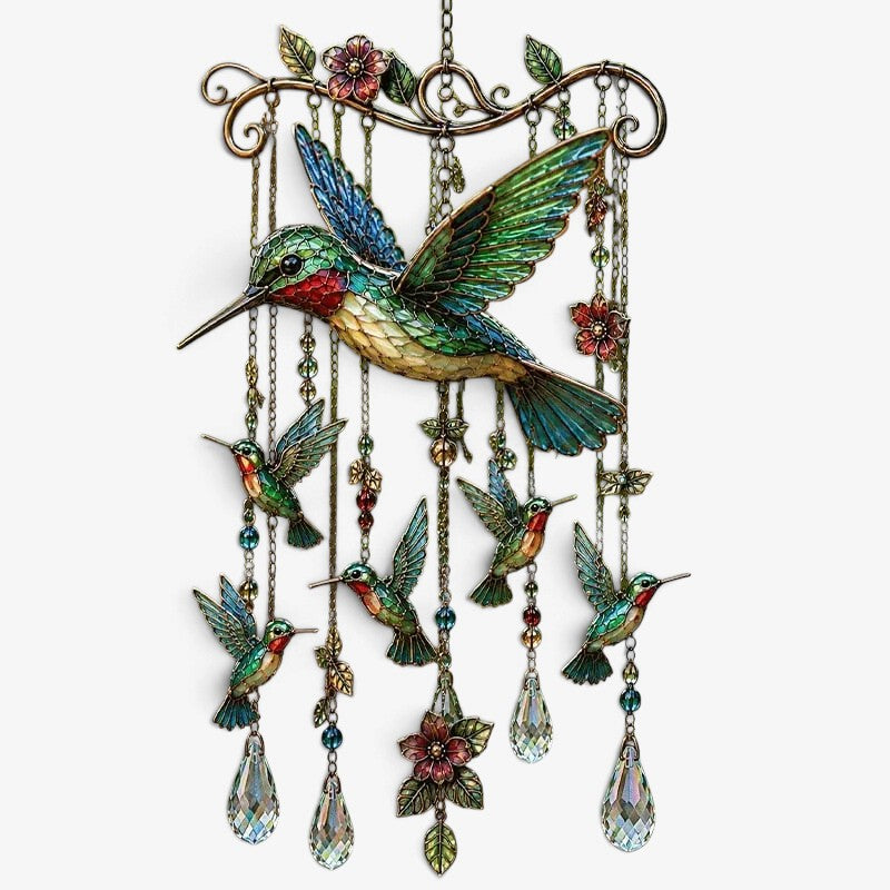 Sunfeather – Sonnenfänger und Windspiel mit Vogelmotiven und Kristalldetails