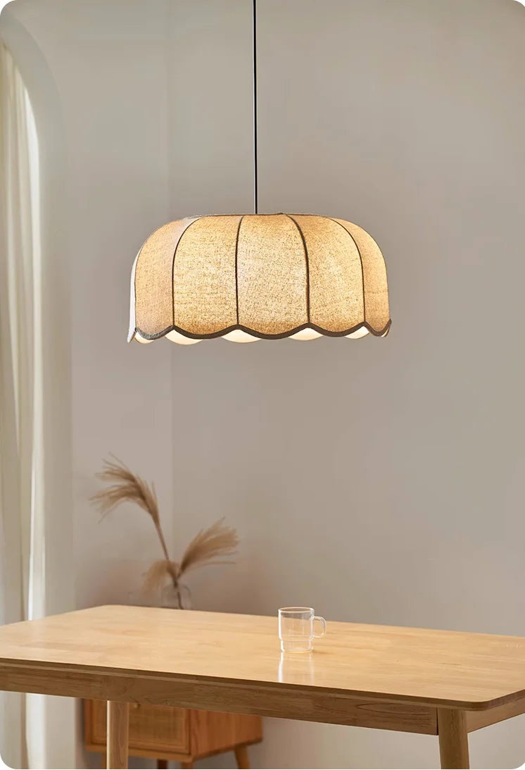 Wabi - Sabi Leinen-LED-Pendelleuchte mit E27-Fassung