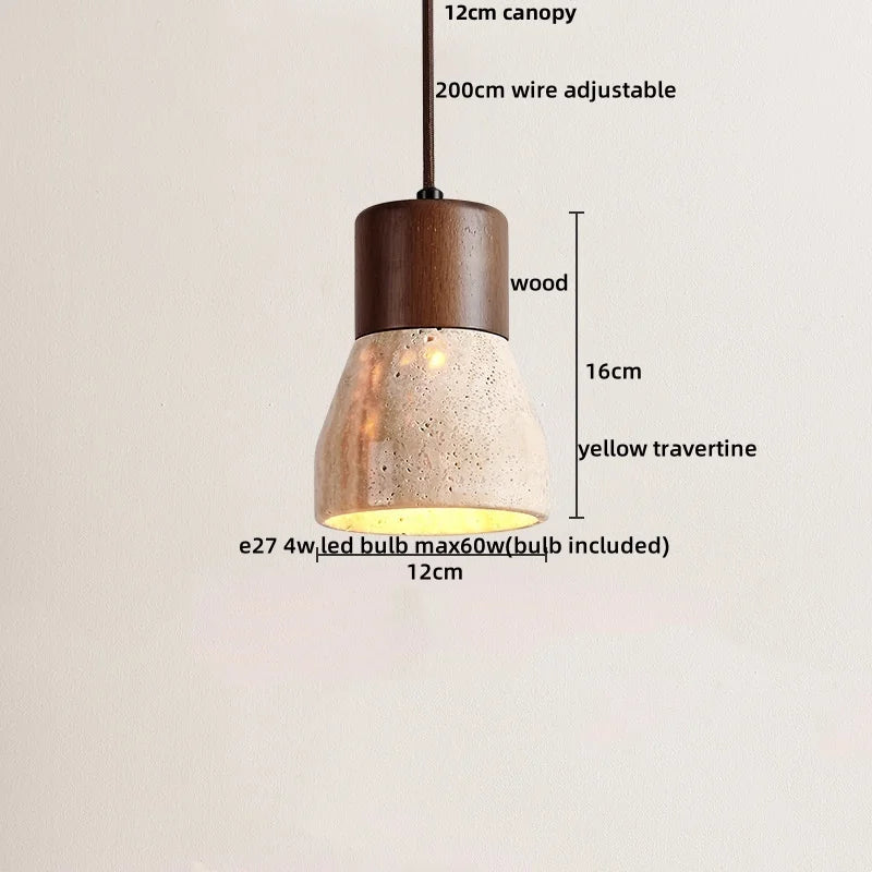Wabi - Sabi Pendelleuchte aus Travertin und Holz