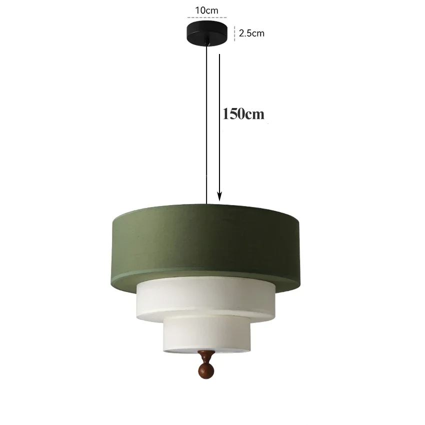 Polara - Boho-Hängeleuchte aus Stoff in Grün/Beige mit Holz-