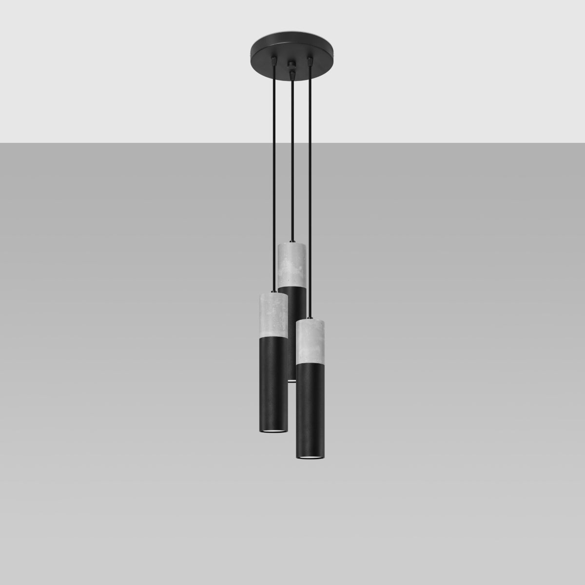 Stella - Pendelleuchte aus Betonrohr, 3-flammig, schwarzgrau