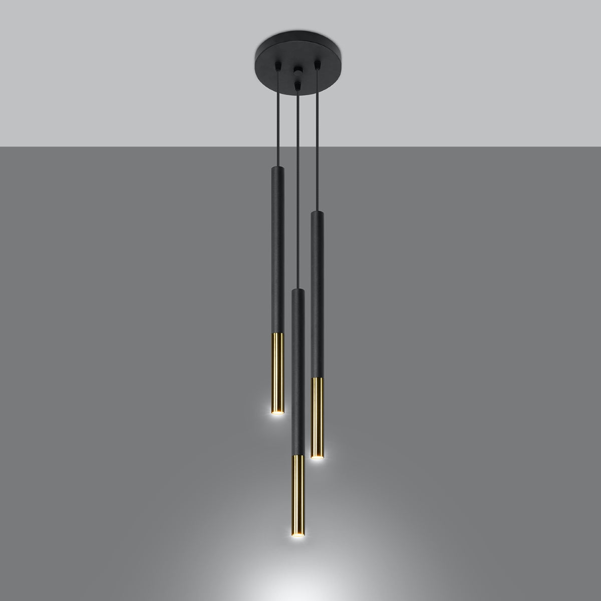 Celira - 3-flammige Pendelleuchte, Schwarz/Gold