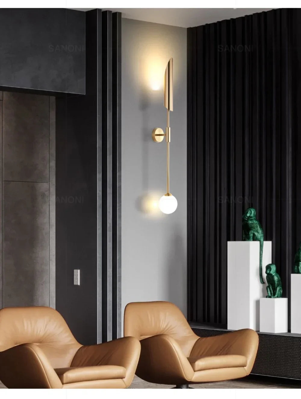Lateralis - Goldene Wandleuchte mit klarem Glasschirm und