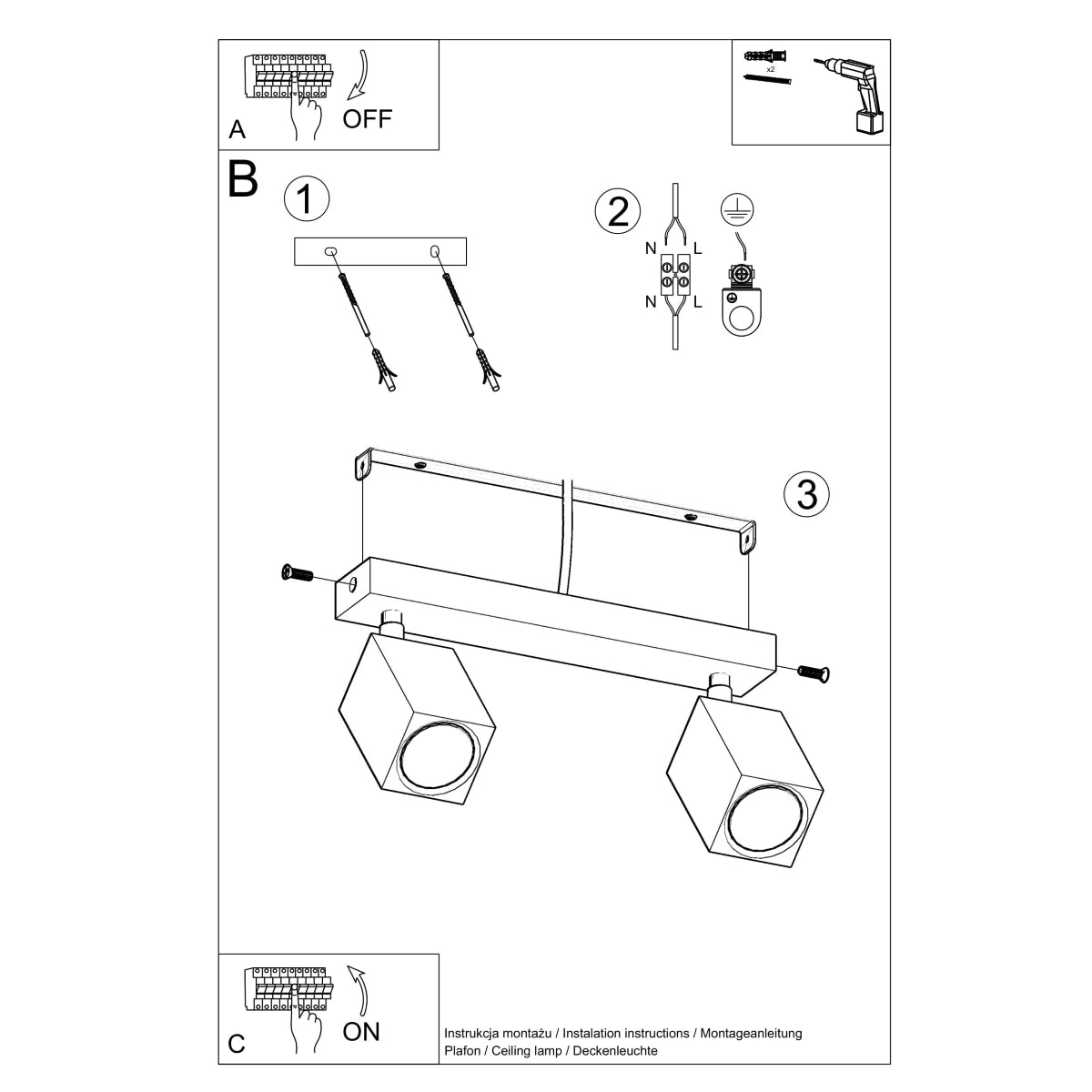 Plafona - Eichenholz-Deckenleuchte mit 2 Leuchten, 30 cm,