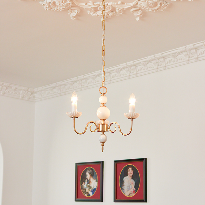 Creme - Glas Kronleuchter E14 3/5-flammig