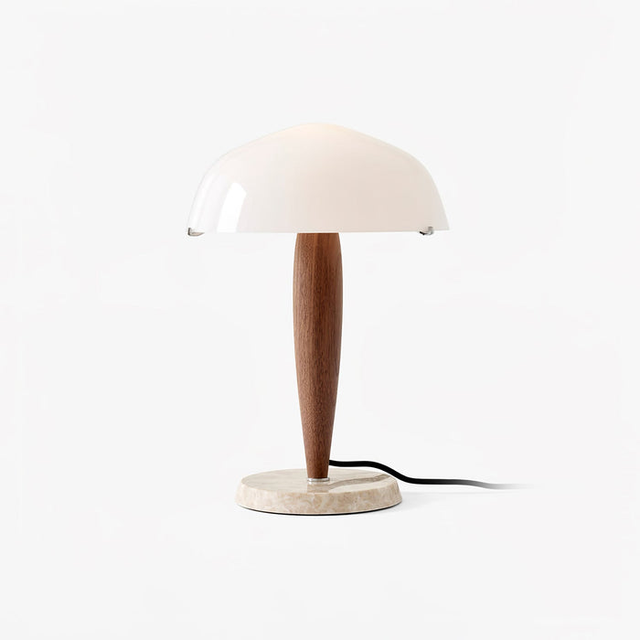 Mesalux - Elegante Tischlampe aus Glas & Walnuss mit Marmor