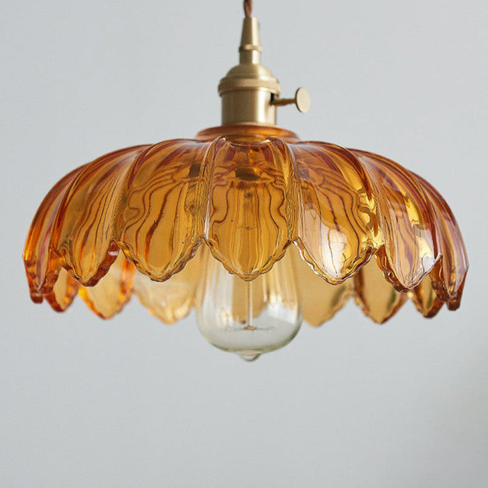 Aurela - Vintage-Pendelleuchte in Glasblume mit Blaseneffekt